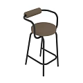 Modern Bar Stool With Black Metal Frame And Brown Padded Seat