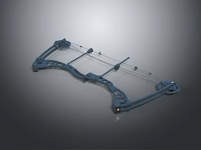 Blue Compound Bow With Bowstring And Mechanical Components On Gray Background 3d model