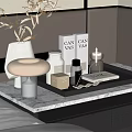 Daily Washing Products on Marble Tray with Aromatherapy Candle and Fragrance Bottles