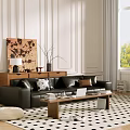 Middle Ancient Sofa Combination Coffee Table Carpet Multiplayer Sofa 3d model