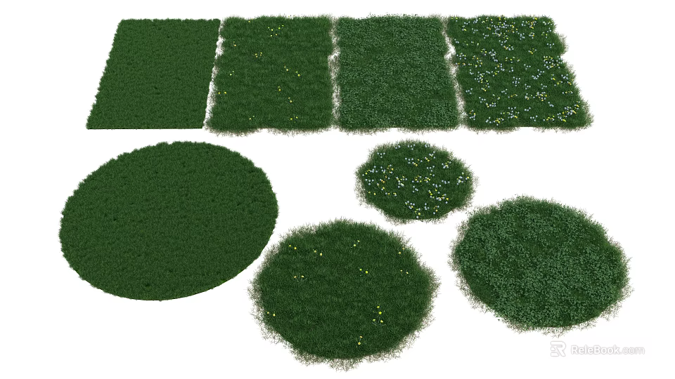 Green Turf With Small Flowers In Various Shapes For Natural Garden Decor 3d model 