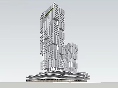 Modern High Rise Office Building With Stacked Glass Facade And Greenery Design 3d model