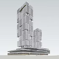 Modern High Rise Office Building With Stacked Glass Facade And Greenery Design