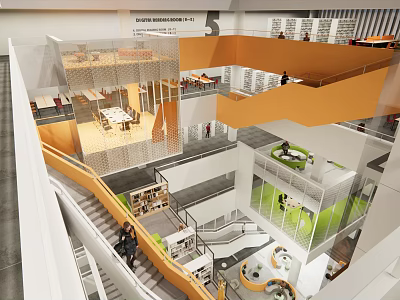 Modern Sales Office Interior Design With Multi Level Space Open Staircase And Lounge Areas 3d model