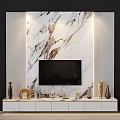 Modern Elegant Marble TV Backdrop With Mounted TV And Decorative Items 3d model