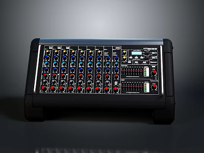 Professional Audio Mixer With Colorful Interface Multiple Channels Knobs And Sliders For Sound Mixing 3d model