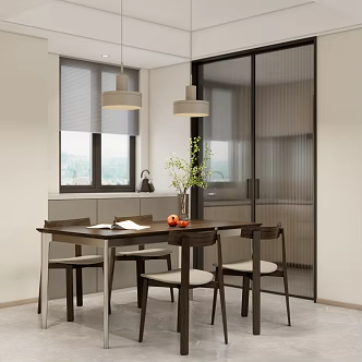 Modern Simple Restaurant Dining Table and Chair Set Changhong Glass 3d model