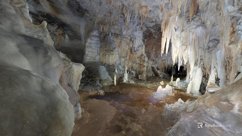 Underground Cave Scenery With Stalactites Stalagmites Natural Rock Formations Dripping Water And Rocky Walls 3d model 