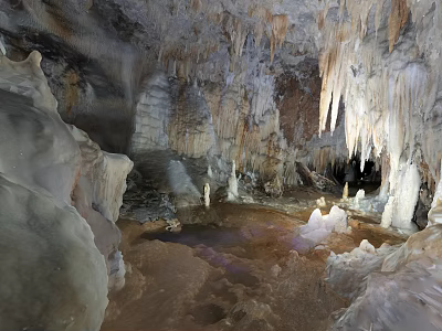 Underground Cave Scenery With Stalactites Stalagmites Natural Rock Formations Dripping Water And Rocky Walls 3d model