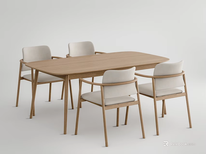 Modern Wooden Dining Table Set With Four Chairs And Simple Light Wood Design 3d model 