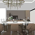 Modern Living Dining Room Interior With Chandelier Sofa Dining Table And Large Windows 3d model