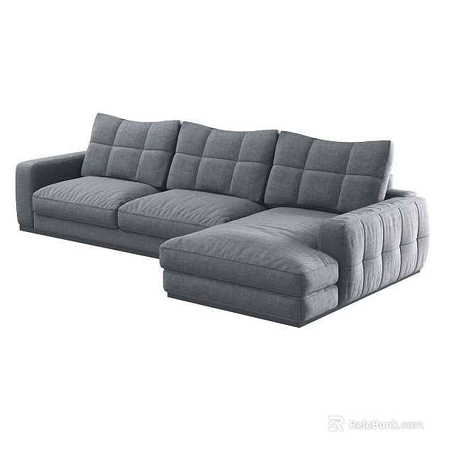 Comfortable Gray L Shaped Sectional Sofa With Square Cushions Modern Design 3d model