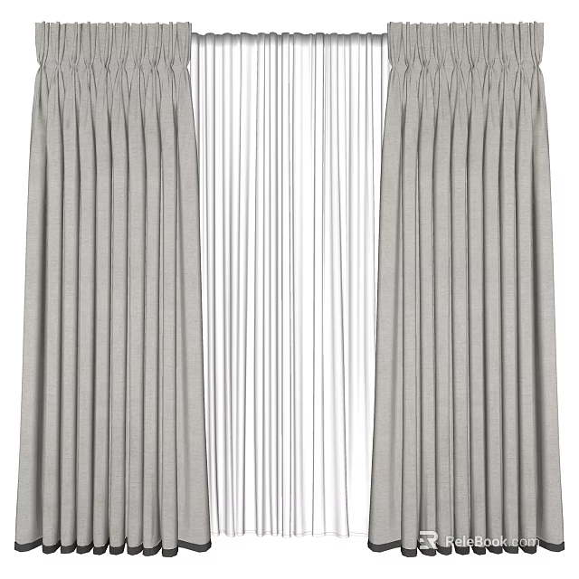 Gray Curtains With Sheer Vertical Panels For Modern Interior Decor 3d model 