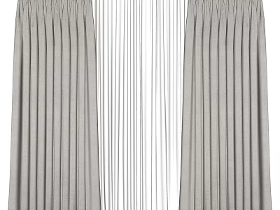 Gray Curtains With Sheer Vertical Panels For Modern Interior Decor 3d model