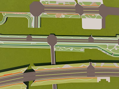 Park Landscape Design Featuring Road Layout Green Spaces Pathways and Circular Plazas 3d model
