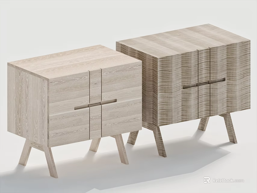 Modern Wooden Bedside Tables With Cross Handle Design And Slender Legs 3d model 