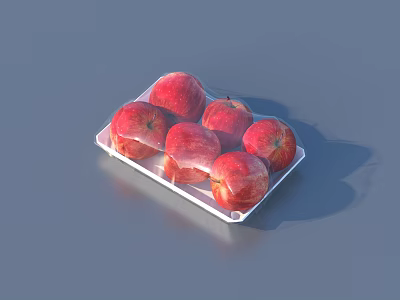 Fresh Ripe Red Apples Neatly Arranged in Clear Plastic Tray Packaging 3d model