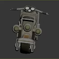 Vintage Metallic Motorcycle With Classic Headlight Leather Seat And Exhaust Pipes