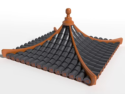 Traditional Chinese Roof Component With Black Tiles And Orange Eaves Top Ornament 3d model