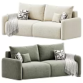 Modern Neutral Sofa Interior With Patterned Pillows And Soft Knit Blanket Decor 3d model