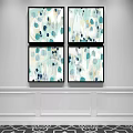 Four Panel Abstract Wall Art with Blue Green Spots on White Decorative Wall 3d model