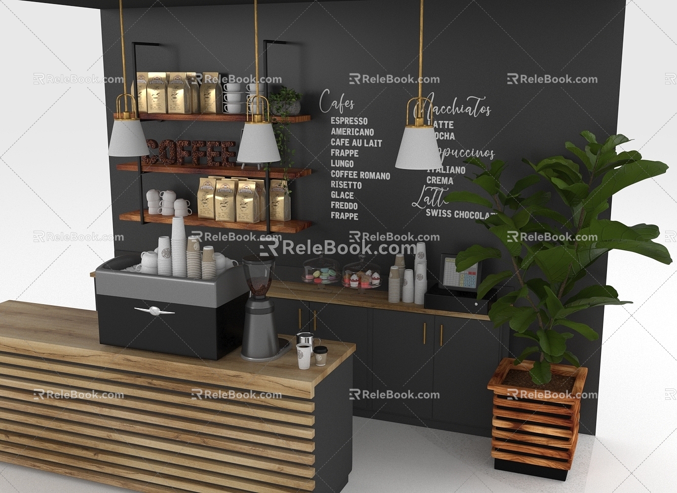 Coffee shop counter shop local scene coffee machine coffee beans 3d model