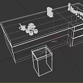 Modern Kitchen Island With Marble Countertop Black Cabinet Red Coffee Machine And Gold Frame Stool