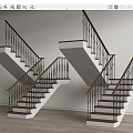 American Stair Handrail Stair Metal Handrail Corner Stair 3d model