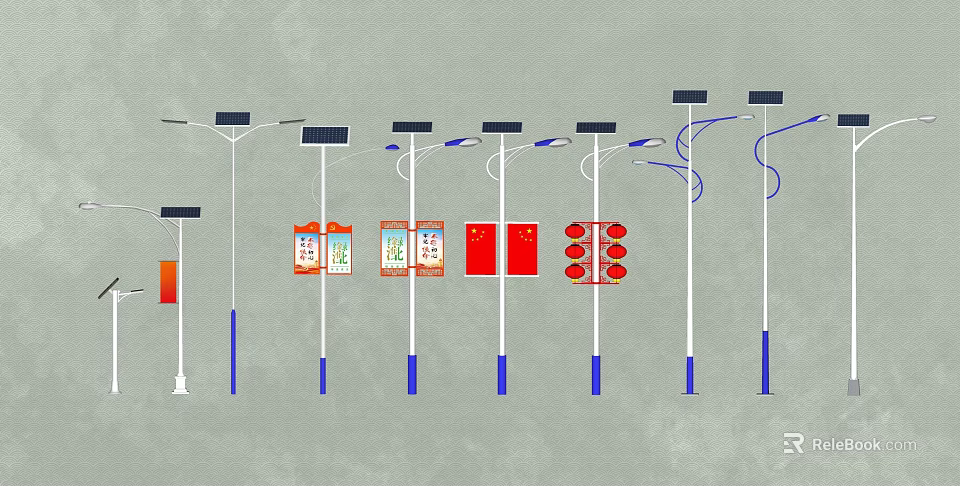 Modern Outdoor Lights With Solar Powered Street Lamp Posts And Multiple Design Styles 3d model