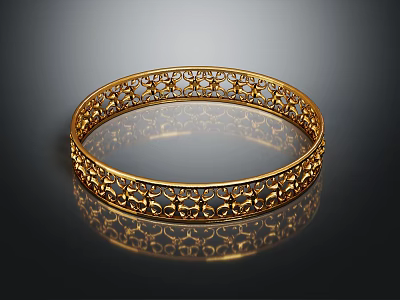Elegant Jewelry Golden Bracelet With Intricate Filigree Design And Shiny Finish 3d model