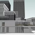 Modern High Rise Office Buildings In Urban Commercial Complex With Green Areas