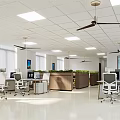 Public Office Space With Desks Computers Ergonomic Chairs Ceiling Fans Green Plants And Natural Light