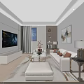 Modern Hotel Guest Room Interior With White Sofa Coffee Table TV Cabinet And Decorative Painting