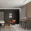 Modern Restaurant Interior Design Featuring Dark Walls Dining Table Chairs And Bar Area 3d model