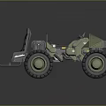 Green Off Road Utility Vehicle With Large Wheels Blue Light And Front Tool