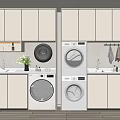 Minimalist Modern Gray Bathroom Cabinet Rack With Sink Counter Washer Dryer And Towel Rack