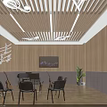 Music Classroom Interior With Wooden Walls Music Note Decorations Guitars Chairs TV And Plant