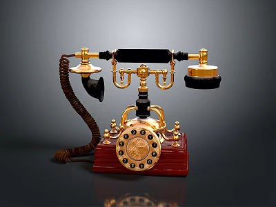 Vintage Electronic Telephone With Golden Accents Black Handset And Rotary Dial 3d model