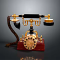 Vintage Electronic Telephone With Golden Accents Black Handset And Rotary Dial