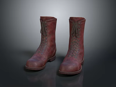 Brown Leather Ankle Boots With Lace Up Design And Vintage Fashion Style 3d model