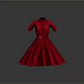 Elegant Red Dress With Short Sleeves Shirt Collar And Belt Detail