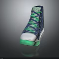 High Top Canvas Shoes With Blue Plaid Pattern Green Laces And White Toe Cap