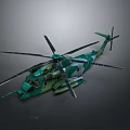 Green Military Helicopter With Main Rotors Tail Rotor And Detailed Fuselage On Dark Background