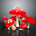 Fresh Red Mushrooms with White Spots in a Cluster on Black Surface