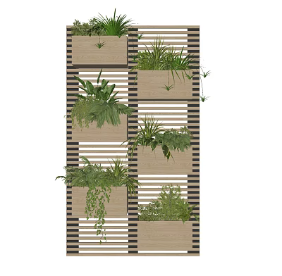 Vertical Garden Design With Wooden Planters And Green Plants On Lattice Structure 3d model