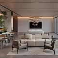 Modern Sales Office Interior With Luxury Sofa Green Plants And Chandelier