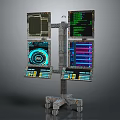 Multi Screen Computer Workstation On Mobile Stand With Wheels Showing Data Visualization And Programming Code