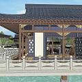 Ancient Chinese Architecture Courtyard With Traditional Wooden Pagoda Lanterns And Furniture