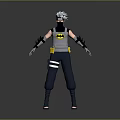 Silver Haired Ninja Character With Batman Logo Vest Dark Blue Pants And Wrist Guards