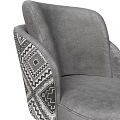 Modern Gray Upholstered Accent Chair With Geometric Patterned Arms And Black Legs For Living Room